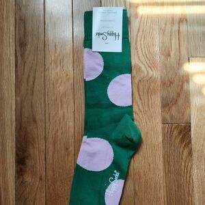 Happy Socks Green Crew Socks with Pink Polka Dots - Men's